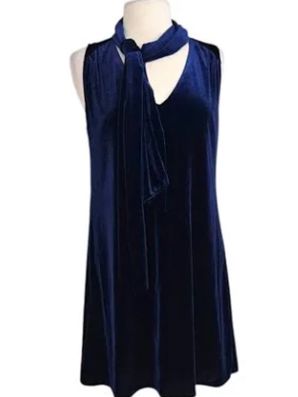 Laundry By Shelli Segal Navy Velvet Mini Dress with Scarf Tie
